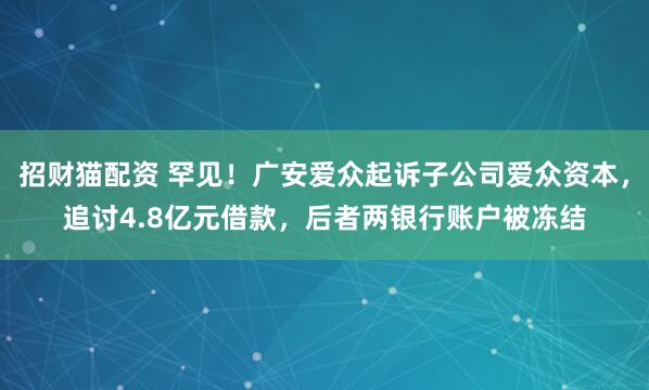 招财猫配资 罕见！广安爱众起诉子公司爱众资本，追讨4.8亿元借款，后者两银行账户被冻结